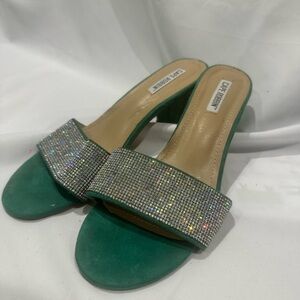 Cape Robbin Teal Rhinestone Mule Heels